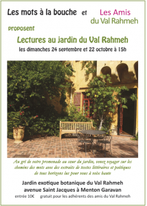 affiche de la lecture sur mesure Le jardin de val rahmeh