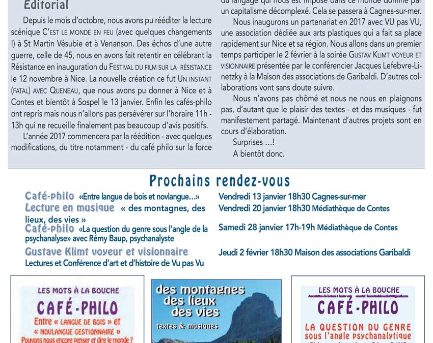 Lettre 37 – Décembre/Janvier 2017