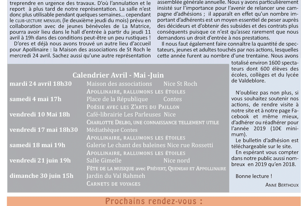 Lettre 45 – Avril 2019