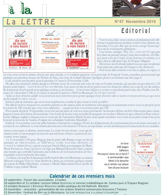 Lettre 47 – Novembre 2019