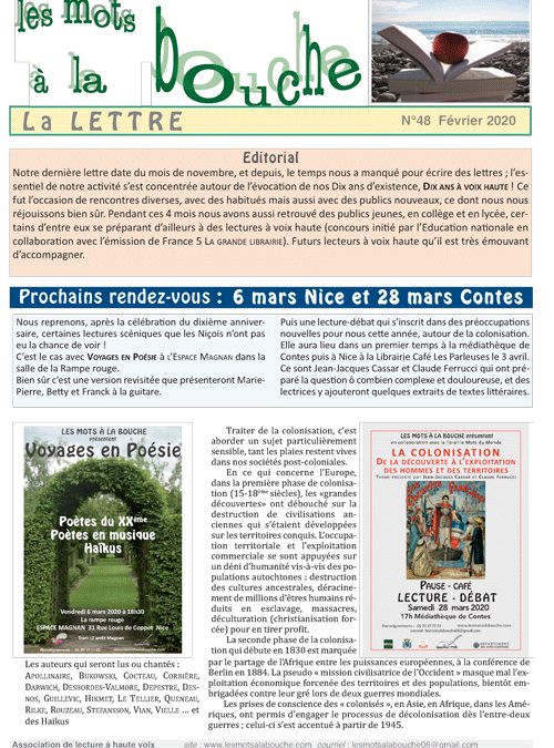 Lettre 48 – Février 2020