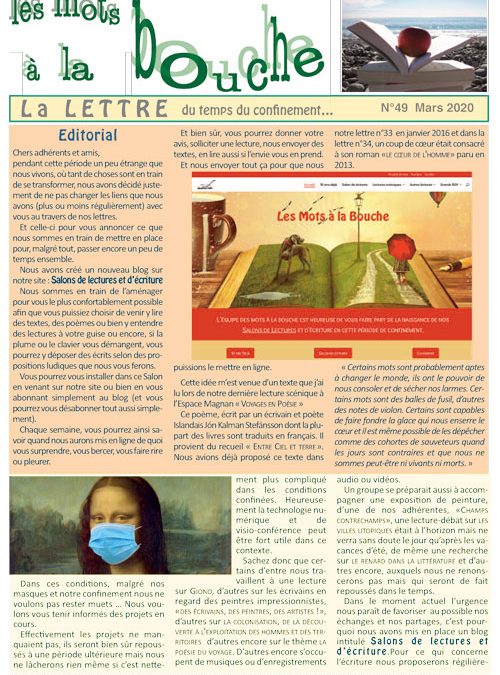 Lettre 49 – Mars 2020