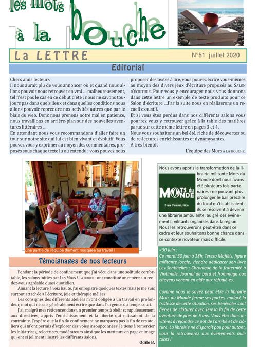 Lettre 51 – Juillet 2020