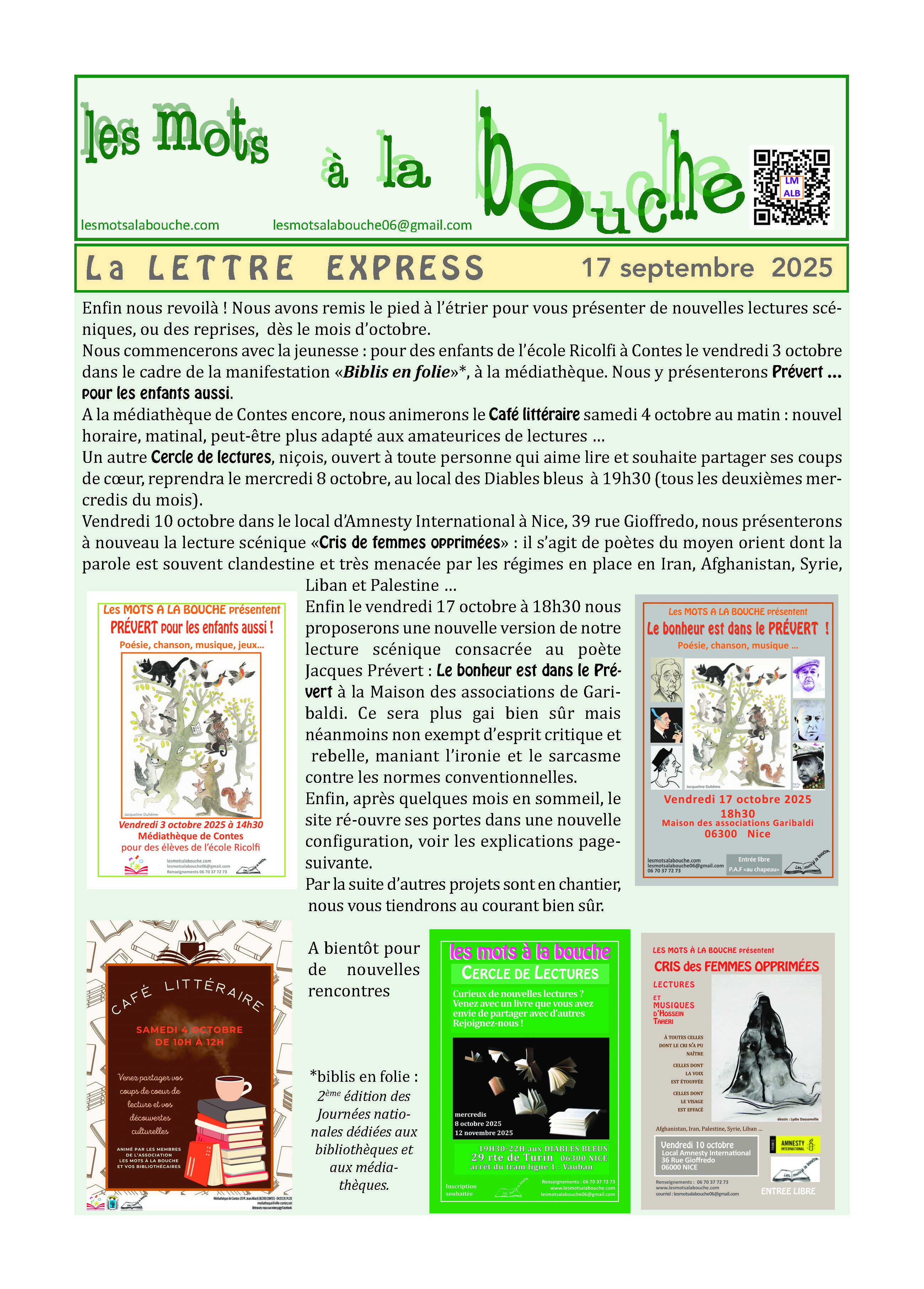 lettre express Sept 25 Lettre express informations lectures à voix haute