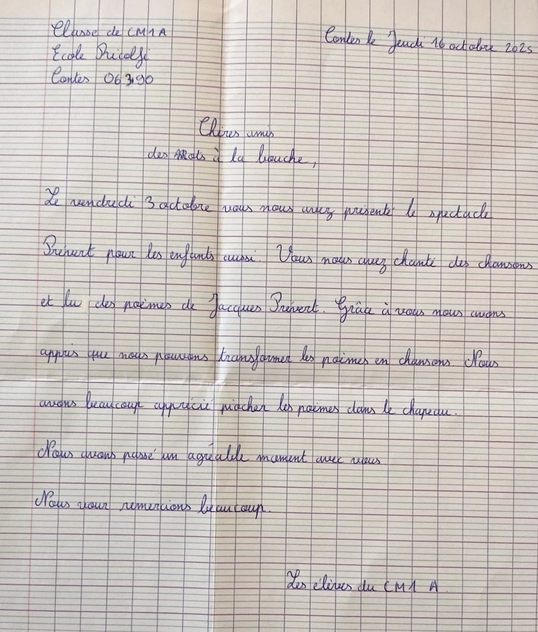 Lettre eleves