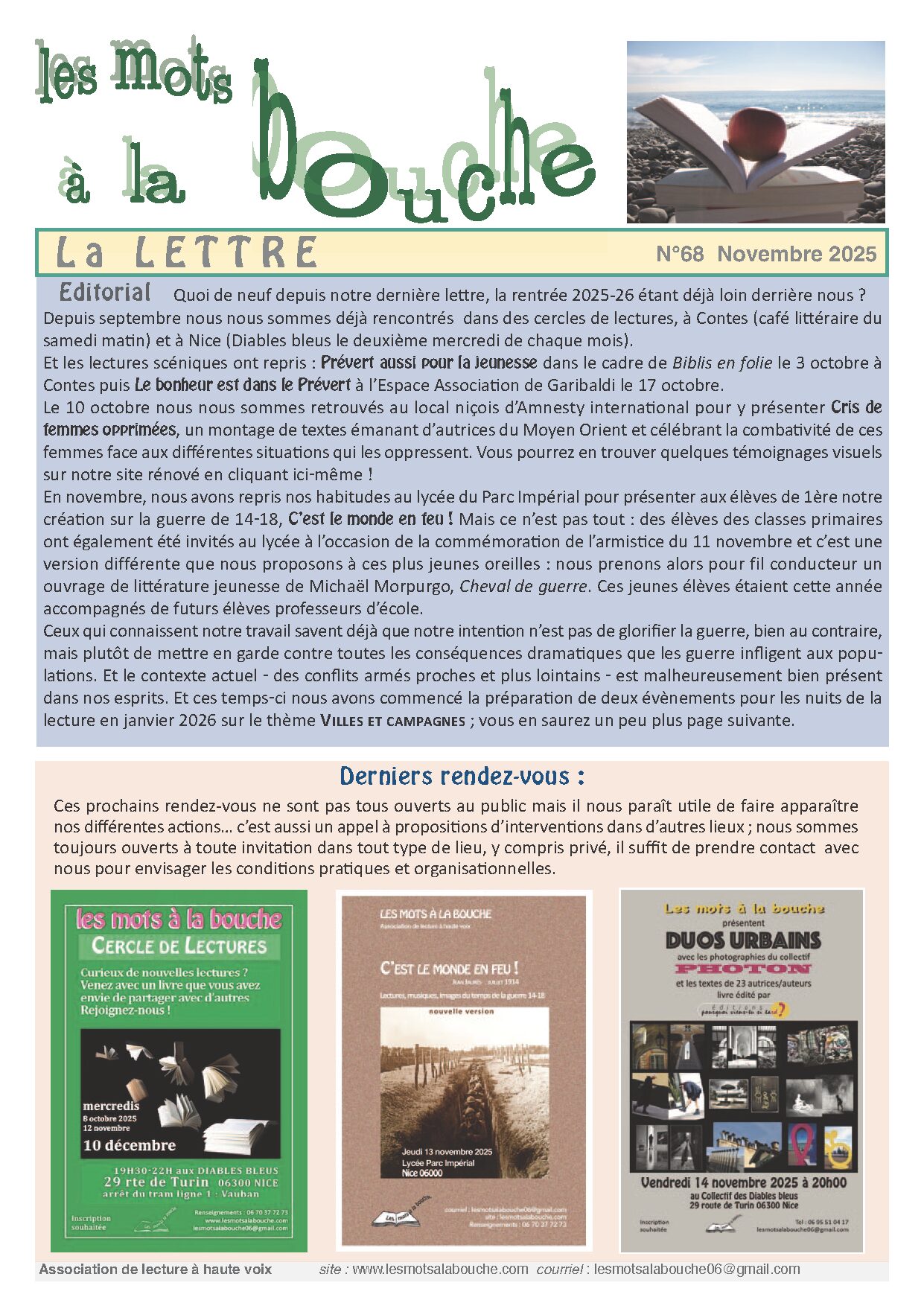 Lettre-N°68-nov25 Lettre informations lectures à voix haute Nice