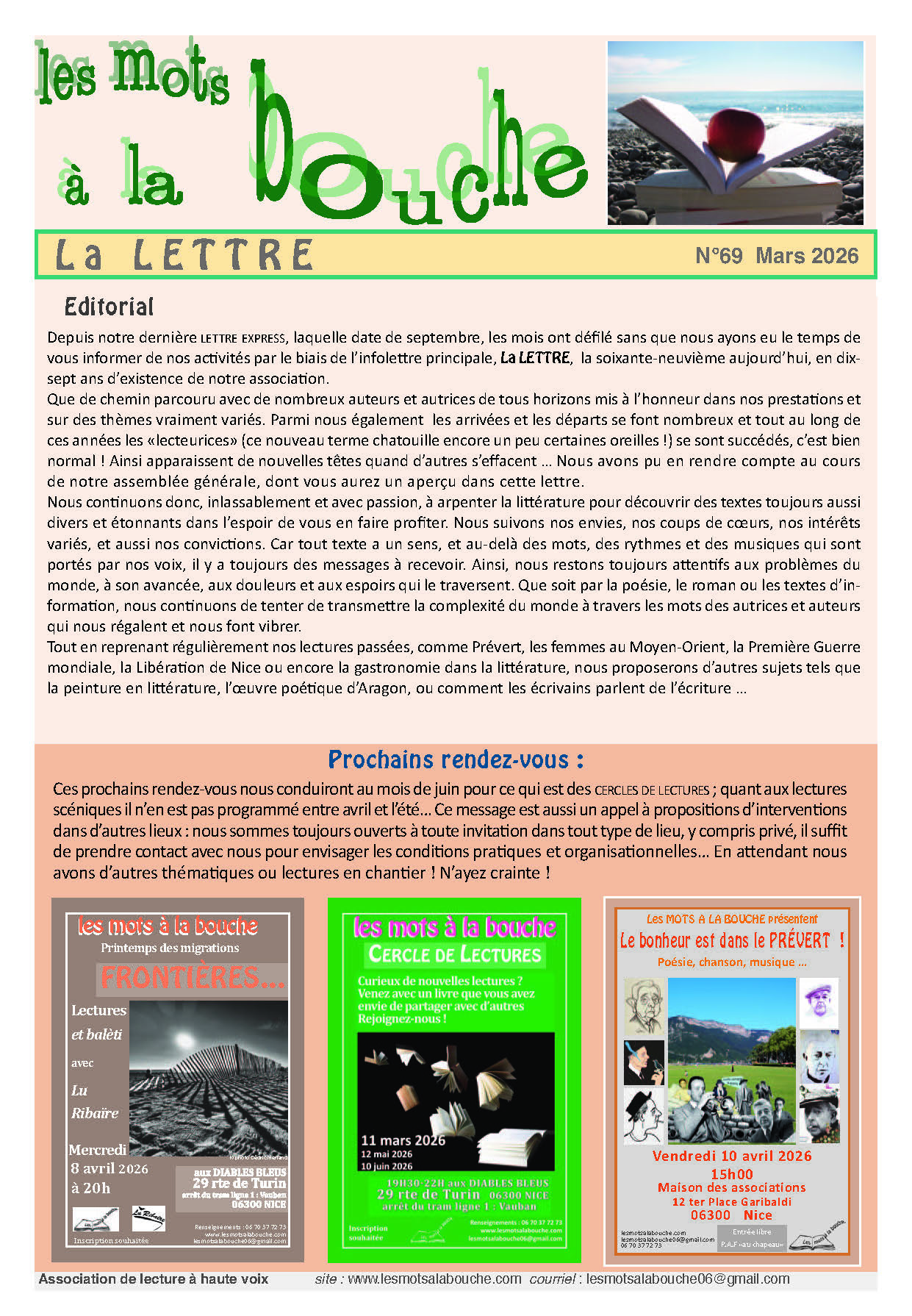 Lettre informations lectures à voix haute Nice